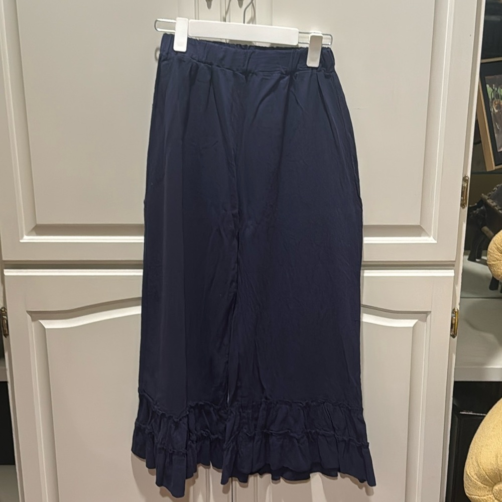 Blue wide legged cotton polyester blend